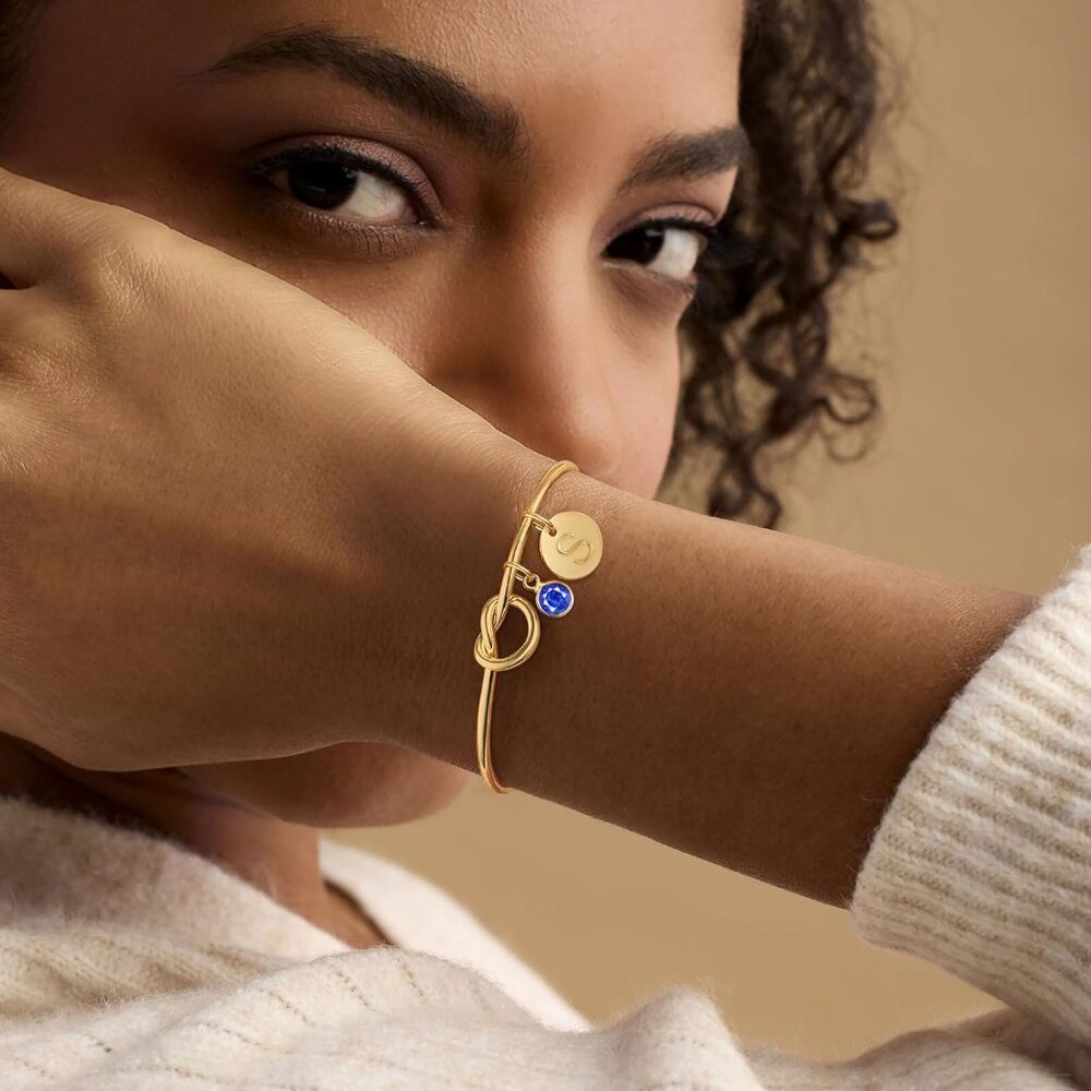 Personalized Initial Birthstone Cuff Bangle Brace… - image 3